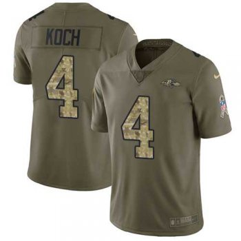 Nike Baltimore Ravens #4 Sam Koch Olive Camo Men's Stitched NFL Limited 2017 Salute To Service Jersey