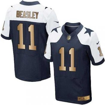 Nike Dallas Cowboys #11 Cole Beasley Navy Blue Thanksgiving Throwback Men's Stitched NFL Elite Gold Jersey