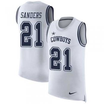 Nike Dallas Cowboys #21 Deion Sanders White Men's Stitched NFL Limited Rush Tank Top Jersey