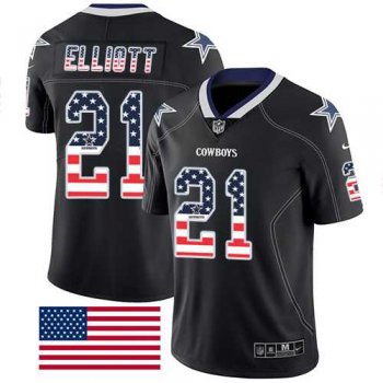 Nike Dallas Cowboys #21 Ezekiel Elliott Black Men's Stitched NFL Limited Rush USA Flag Jersey