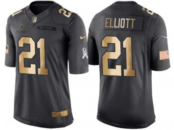 Nike Dallas Cowboys #21 Ezekiel Elliott Gold Men's NFL Limited Salute to Service 2016 Christmas Jersey