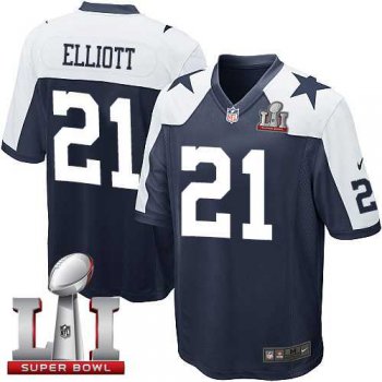 Youth Nike Dallas Cowboys #21 Ezekiel Elliott Navy Blue Thanksgiving Throwback Youth Stitched NFL Super Bowl LI 51 Elite Jersey