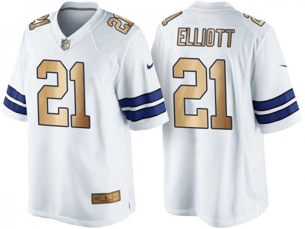 Nike Dallas Cowboys #21 Ezekiel Elliott White 2016 Christmas Gold Men's NFL Game Edition Jersey