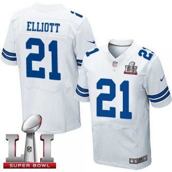 Nike Dallas Cowboys #21 Ezekiel Elliott White Men's Stitched NFL Super Bowl LI 51 Elite Jersey