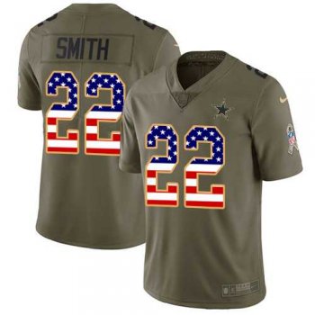 Nike Dallas Cowboys #22 Emmitt Smith Olive USA Flag Men's Stitched NFL Limited 2017 Salute To Service Jersey