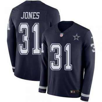 Nike Dallas Cowboys #31 Byron Jones Navy Blue Team Color Men's Stitched NFL Limited Therma Long Sleeve Jersey