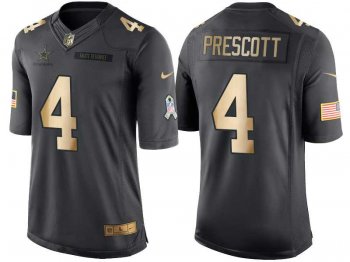 Nike Dallas Cowboys #4 Dak Prescott Anthracite 2016 Christmas Day Gold Men's NFL Limited Salute to Service Jersey