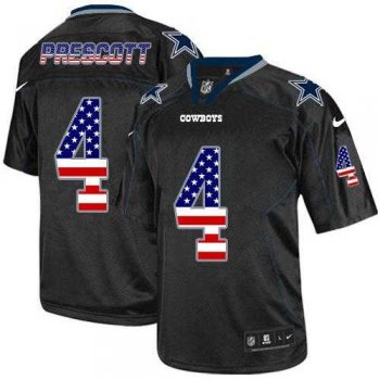 Nike Dallas Cowboys #4 Dak Prescott Black Men's Stitched NFL Elite USA Flag Fashion Jersey