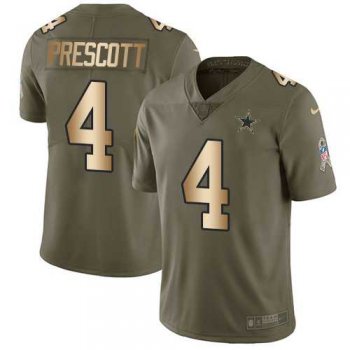 Nike Dallas Cowboys #4 Dak Prescott Olive Gold Men's Stitched NFL Limited 2017 Salute To Service Jersey