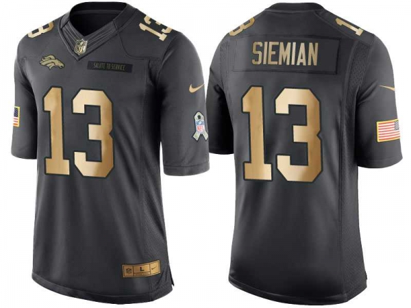 Nike Denver Broncos #13 Trevor Siemian Anthracite 2016 Christmas Gold Men's NFL Limited Salute to Service Jersey