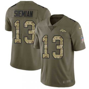 Nike Denver Broncos #13 Trevor Siemian Olive Camo Men's Stitched NFL Limited 2017 Salute To Service Jersey