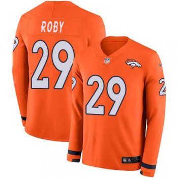 Nike Denver Broncos #29 Bradley Roby Orange Team Color Men's Stitched NFL Limited Therma Long Sleeve Jersey