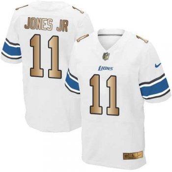 Nike Detroit Lions #11 Marvin Jones Jr White Men's Stitched NFL Elite Gold Jersey