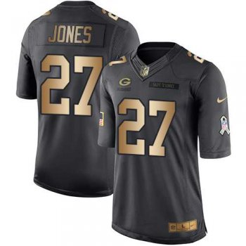 Nike Green Bay Packers #27 Josh Jones Black Men's Stitched NFL Limited Gold Salute To Service Jersey