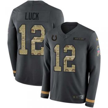 Nike Indianapolis Colts #12 Andrew Luck Anthracite Salute to Service Men's Stitched NFL Limited Therma Long Sleeve Jersey