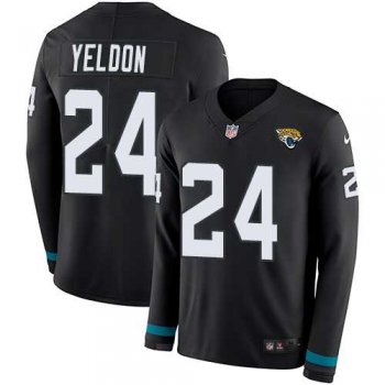 Nike Jacksonville Jaguars #24 T.J. Yeldon Black Team Color Men's Stitched NFL Limited Therma Long Sleeve Jersey