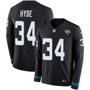 Nike Jacksonville Jaguars #34 Carlos Hyde Black Team Color Men's Stitched NFL Limited Therma Long Sleeve Jersey