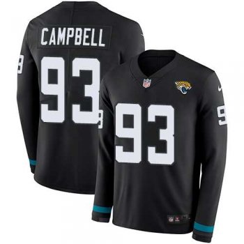 Nike Jacksonville Jaguars #93 Calais Campbell Black Team Color Men's Stitched NFL Limited Therma Long Sleeve Jersey