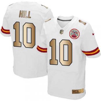 Nike Kansas City Chiefs #10 Tyreek Hill White Men's Stitched NFL Elite Gold Jersey