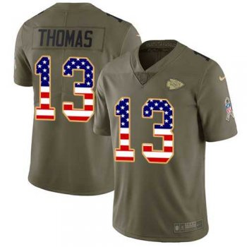 Nike Kansas City Chiefs #13 De'Anthony Thomas Olive USA Flag Men's Stitched NFL Limited 2017 Salute To Service Jersey