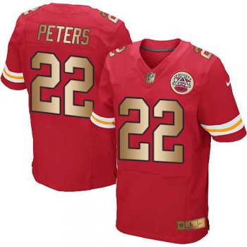 Nike Kansas City Chiefs #22 Marcus Peters Red Team Color Men's Stitched NFL Elite Gold Jersey