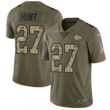 Nike Kansas City Chiefs #27 Kareem Hunt Olive Gold Men's Stitched NFL Limited 2017 Salute To Service Jersey