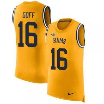 Nike Los Angeles Rams #16 Jared Goff Gold Men's Stitched NFL Limited Rush Tank Top Jersey