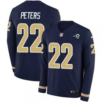 Nike Los Angeles Rams #22 Marcus Peters Navy Blue Team Color Men's Stitched NFL Limited Therma Long Sleeve Jersey