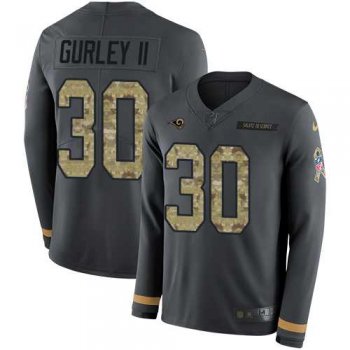 Nike Los Angeles Rams #30 Todd Gurley II Anthracite Salute to Service Men's Stitched NFL Limited Therma Long Sleeve Jersey