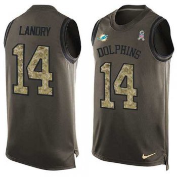 Nike Miami Dolphins #14 Jarvis Landry Green Men's Stitched NFL Limited Salute To Service Tank Top Jersey