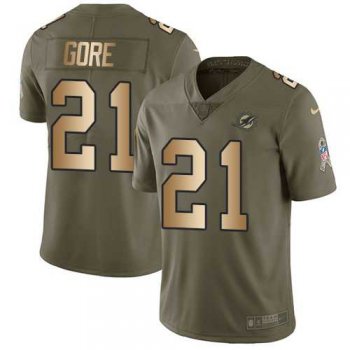 Nike Miami Dolphins #21 Frank Gore Olive Gold Men's Stitched NFL Limited 2017 Salute To Service Jersey