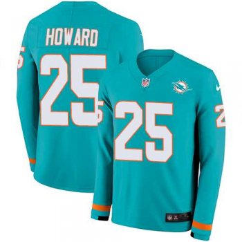 Nike Miami Dolphins #25 Xavien Howard Aqua Green Team Color Men's Stitched NFL Limited Therma Long Sleeve Jersey