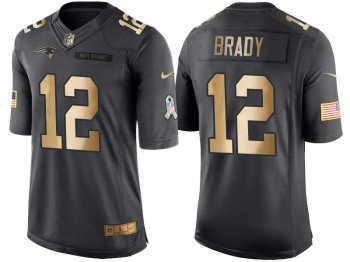 Nike New England Patriots #12 Tom Brady Anthracite 2016 Christmas Gold Men's NFL Limited Salute to Service Jersey