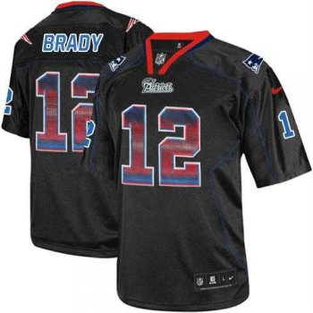 Nike New England Patriots #12 Tom Brady Lights Out Black Men's Stitched NFL Elite Strobe Jersey