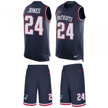 Nike New England Patriots #24 Cyrus Jones Navy Blue Team Color Men's Stitched NFL Limited Tank Top Suit Jersey