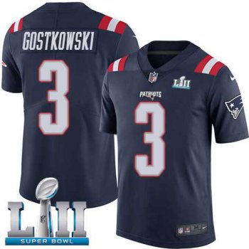 Nike New England Patriots #3 Stephen Gostkowski Navy Blue Super Bowl LII Men's Stitched NFL Limited Rush Jersey