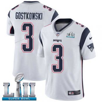 Nike New England Patriots #3 Stephen Gostkowski White Super Bowl LII Men's Stitched NFL Vapor Untouchable Limited Jersey