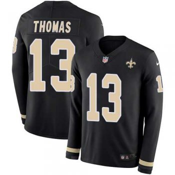 Nike New Orleans Saints #13 Michael Thomas Black Team Color Men's Stitched NFL Limited Therma Long Sleeve Jersey