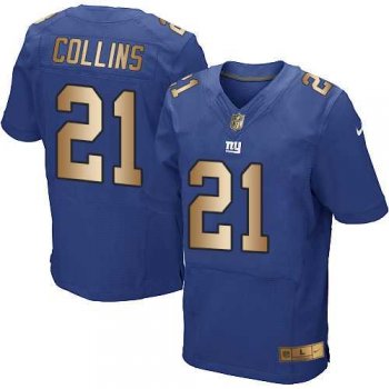 Nike New York Giants #21 Landon Collins Royal Blue Team Color Men's Stitched NFL Elite Gold Jersey