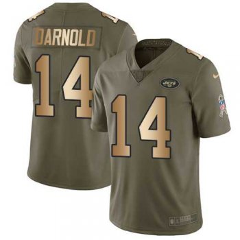 Nike New York Jets #14 Sam Darnold Olive Gold Men's Stitched NFL Limited 2017 Salute To Service Jersey