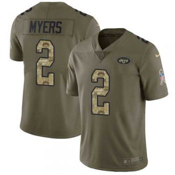 Nike New York Jets #2 Jason Myers Olive Camo Men's Stitched NFL Limited 2017 Salute to Service Jersey