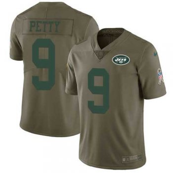 Nike New York Jets #9 Bryce Petty Olive Men's Stitched NFL Limited 2017 Salute to Service Jersey