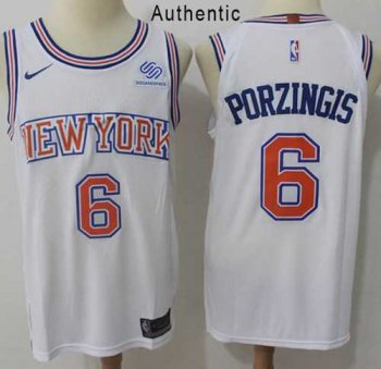 Nike New York Knicks#6 Kristaps Porzingis White NBA Authentic Hardwood Classics Jersey