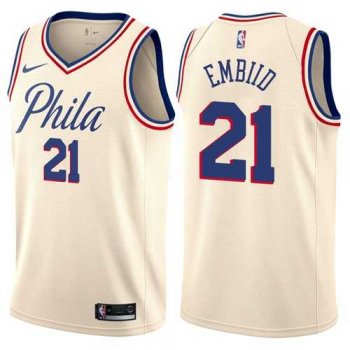 Nike Philadelphia 76ers #21 Joel Embiid Cream NBA Swingman City Edition Jersey