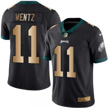 Nike Philadelphia Eagles #11 Carson Wentz Black Men's Stitched NFL Limited Gold Rush Jersey