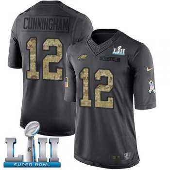 Nike Philadelphia Eagles #12 Randall Cunningham Black Super Bowl LII Men's Stitched NFL Limited 2016 Salute To Service Jersey