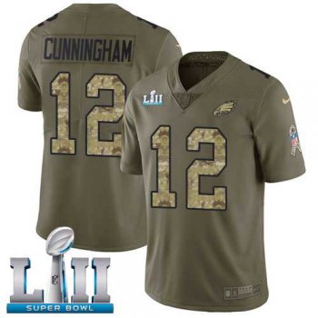 Nike Philadelphia Eagles #12 Randall Cunningham Olive Camo Super Bowl LII Men's Stitched NFL Limited 2017 Salute To Service Jersey