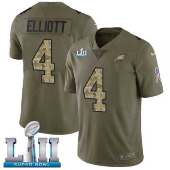 Nike Philadelphia Eagles #4 Jake Elliott Olive Camo Super Bowl LII Men's Stitched NFL Limited 2017 Salute To Service Jersey