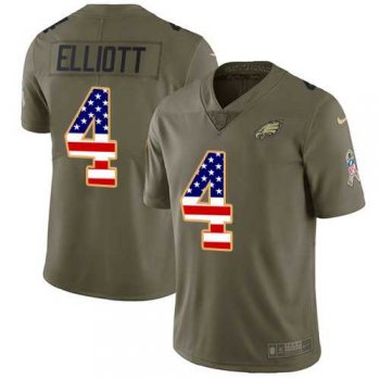 Nike Philadelphia Eagles #4 Jake Elliott Olive USA Flag Men's Stitched NFL Limited 2017 Salute To Service Jersey