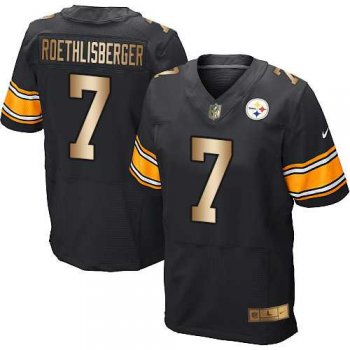 Nike Pittsburgh Steelers #7 Ben Roethlisberger Black Team Color Men's Stitched NFL Elite Gold Jersey